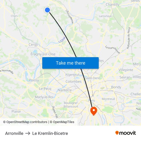 Arronville to Le Kremlin-Bicetre map