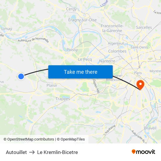 Autouillet to Le Kremlin-Bicetre map