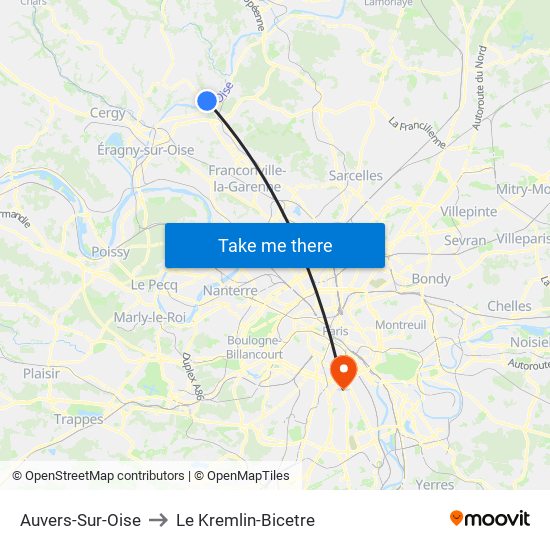 Auvers-Sur-Oise to Le Kremlin-Bicetre map