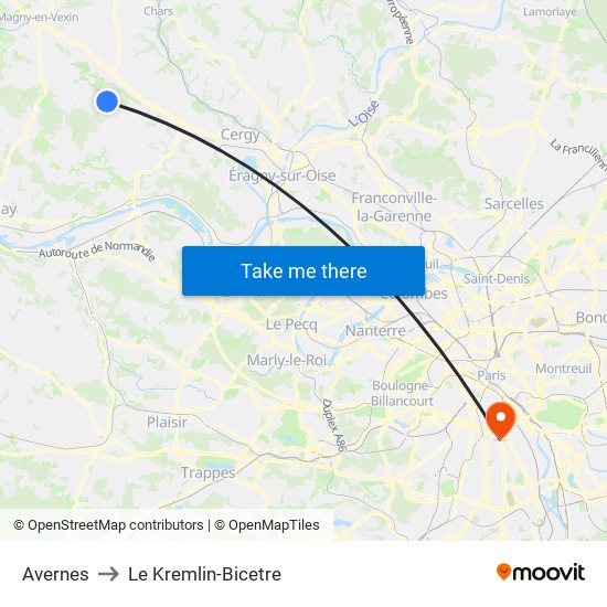 Avernes to Le Kremlin-Bicetre map