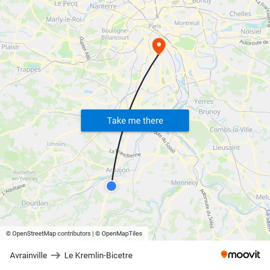 Avrainville to Le Kremlin-Bicetre map