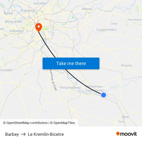 Barbey to Le Kremlin-Bicetre map