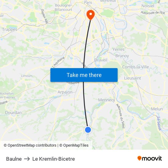 Baulne to Le Kremlin-Bicetre map