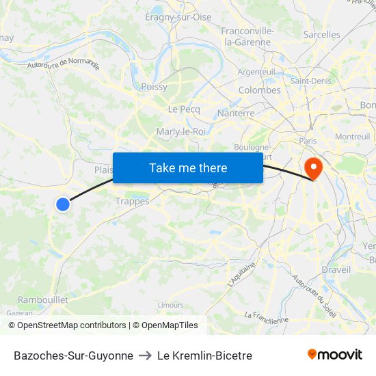 Bazoches-Sur-Guyonne to Le Kremlin-Bicetre map
