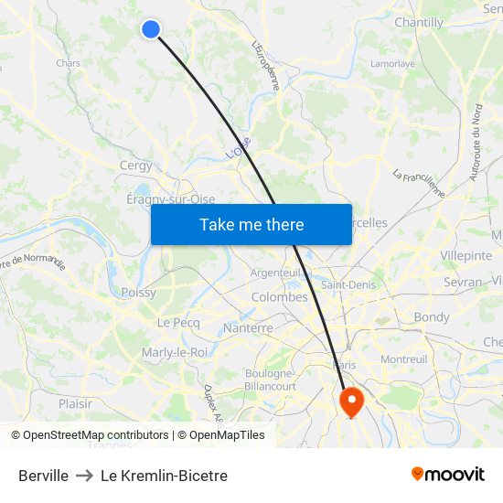 Berville to Le Kremlin-Bicetre map