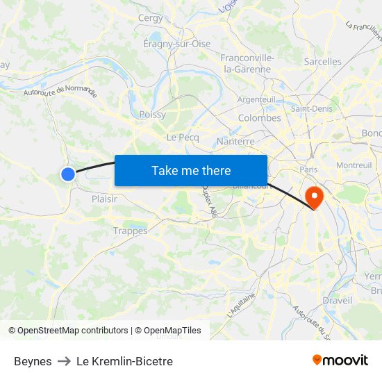Beynes to Le Kremlin-Bicetre map