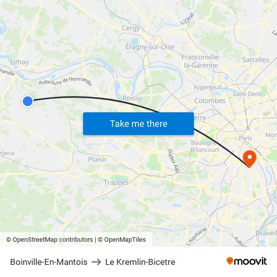 Boinville-En-Mantois to Le Kremlin-Bicetre map