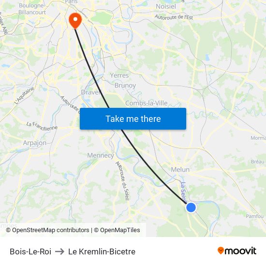 Bois-Le-Roi to Le Kremlin-Bicetre map
