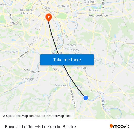 Boissise-Le-Roi to Le Kremlin-Bicetre map