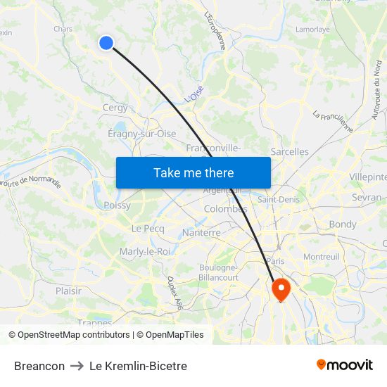 Breancon to Le Kremlin-Bicetre map