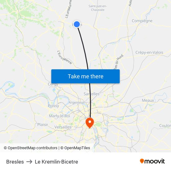 Bresles to Le Kremlin-Bicetre map