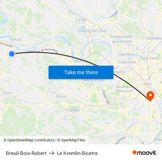 Breuil-Bois-Robert to Le Kremlin-Bicetre map