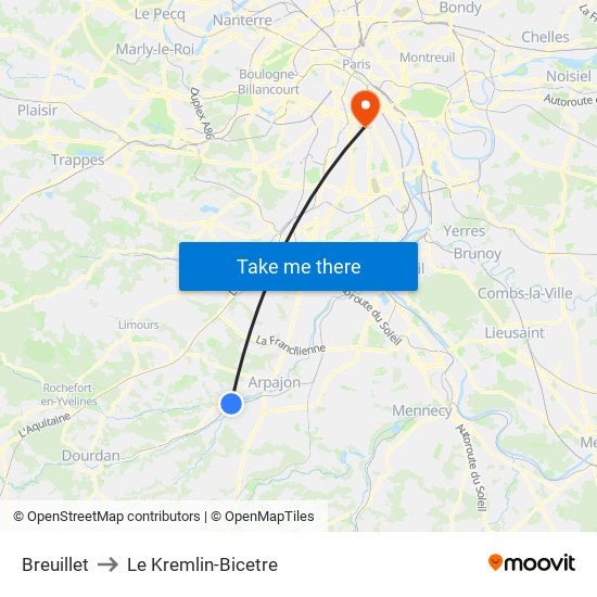 Breuillet to Le Kremlin-Bicetre map