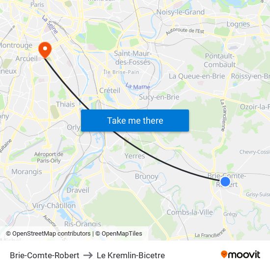 Brie-Comte-Robert to Le Kremlin-Bicetre map