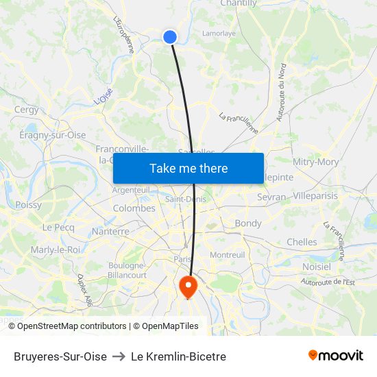Bruyeres-Sur-Oise to Le Kremlin-Bicetre map