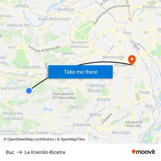 Buc to Le Kremlin-Bicetre map