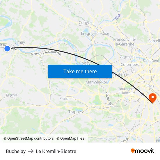 Buchelay to Le Kremlin-Bicetre map