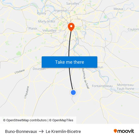 Buno-Bonnevaux to Le Kremlin-Bicetre map