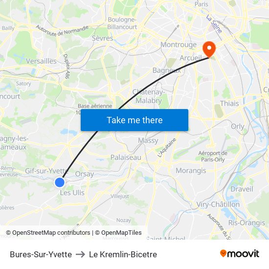 Bures-Sur-Yvette to Le Kremlin-Bicetre map