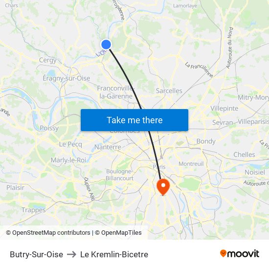 Butry-Sur-Oise to Le Kremlin-Bicetre map