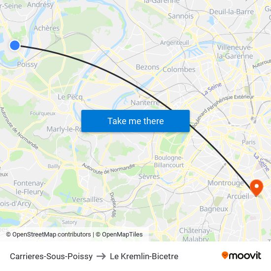 Carrieres-Sous-Poissy to Le Kremlin-Bicetre map