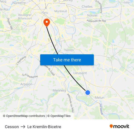 Cesson to Le Kremlin-Bicetre map