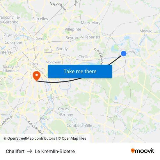 Chalifert to Le Kremlin-Bicetre map