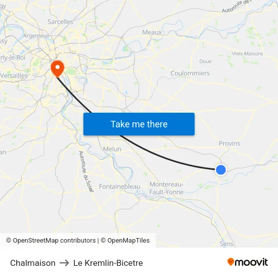 Chalmaison to Le Kremlin-Bicetre map