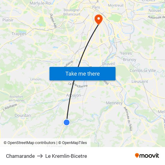 Chamarande to Le Kremlin-Bicetre map