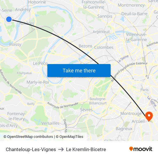 Chanteloup-Les-Vignes to Le Kremlin-Bicetre map