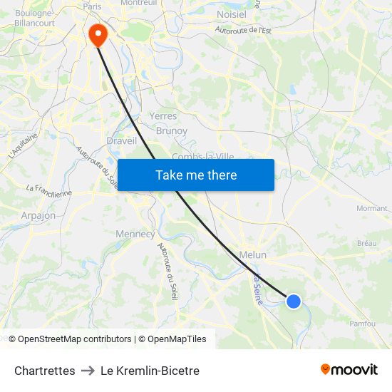 Chartrettes to Le Kremlin-Bicetre map