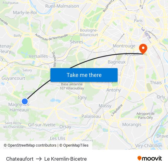 Chateaufort to Le Kremlin-Bicetre map