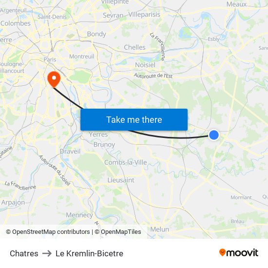 Chatres to Le Kremlin-Bicetre map