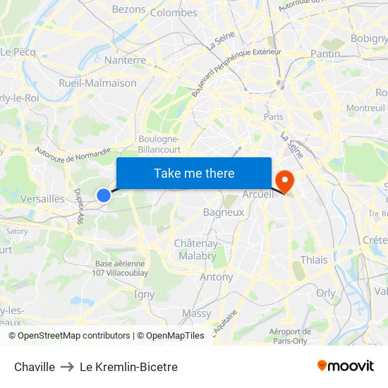 Chaville to Le Kremlin-Bicetre map