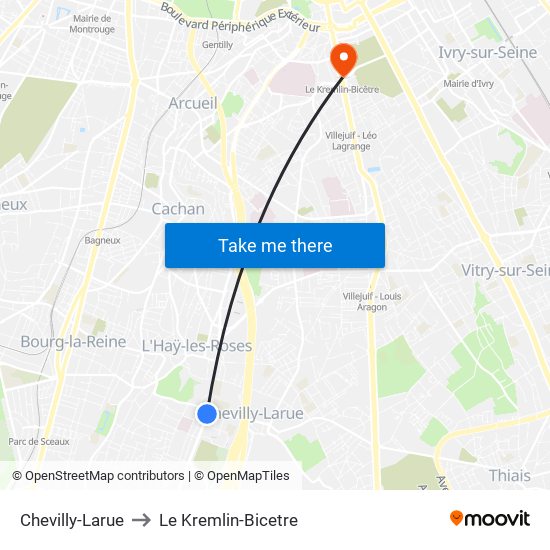 Chevilly-Larue to Le Kremlin-Bicetre map