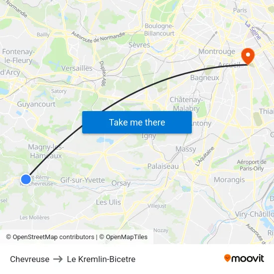 Chevreuse to Le Kremlin-Bicetre map