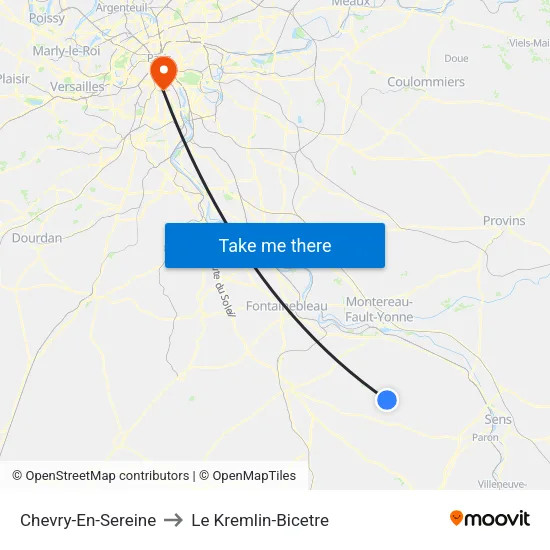 Chevry-En-Sereine to Le Kremlin-Bicetre map