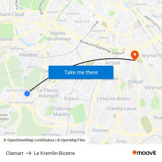 Clamart to Le Kremlin-Bicetre map