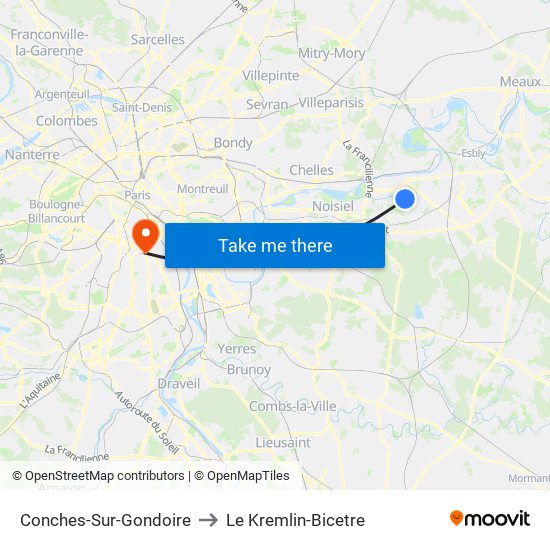 Conches-Sur-Gondoire to Le Kremlin-Bicetre map