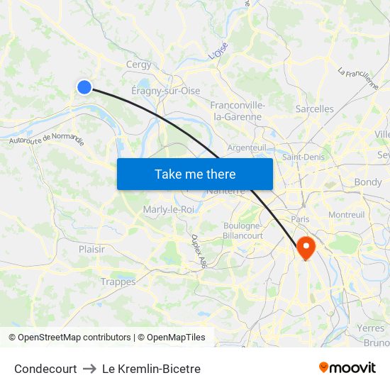 Condecourt to Le Kremlin-Bicetre map