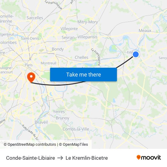 Conde-Sainte-Libiaire to Le Kremlin-Bicetre map