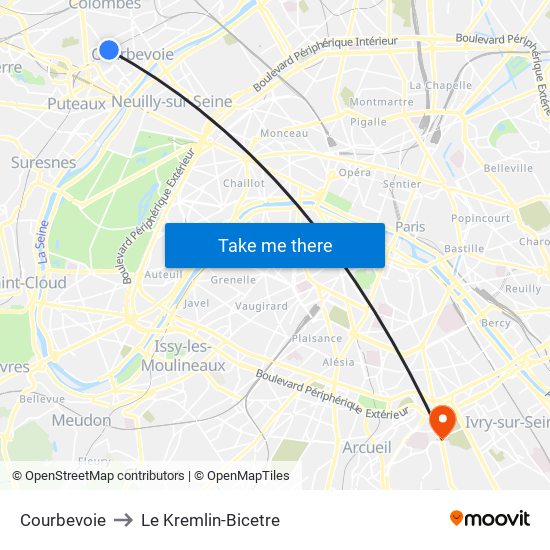 Courbevoie to Le Kremlin-Bicetre map