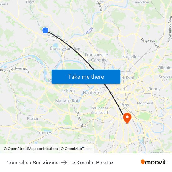 Courcelles-Sur-Viosne to Le Kremlin-Bicetre map