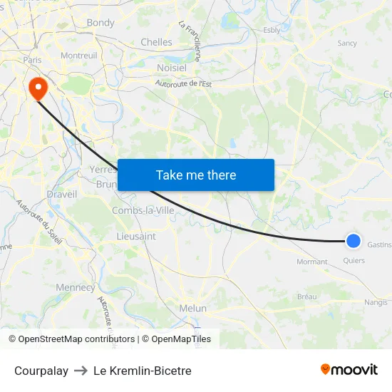Courpalay to Le Kremlin-Bicetre map