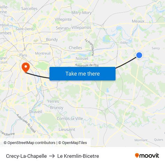Crecy-La-Chapelle to Le Kremlin-Bicetre map