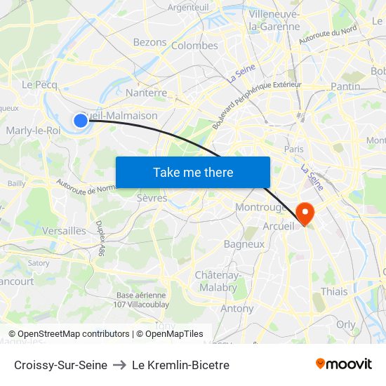 Croissy-Sur-Seine to Le Kremlin-Bicetre map