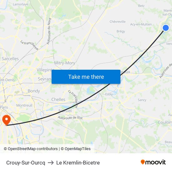Crouy-Sur-Ourcq to Le Kremlin-Bicetre map