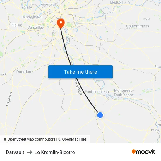 Darvault to Le Kremlin-Bicetre map