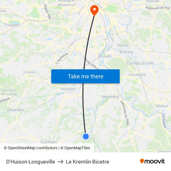 D'Huison-Longueville to Le Kremlin-Bicetre map