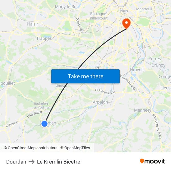 Dourdan to Le Kremlin-Bicetre map